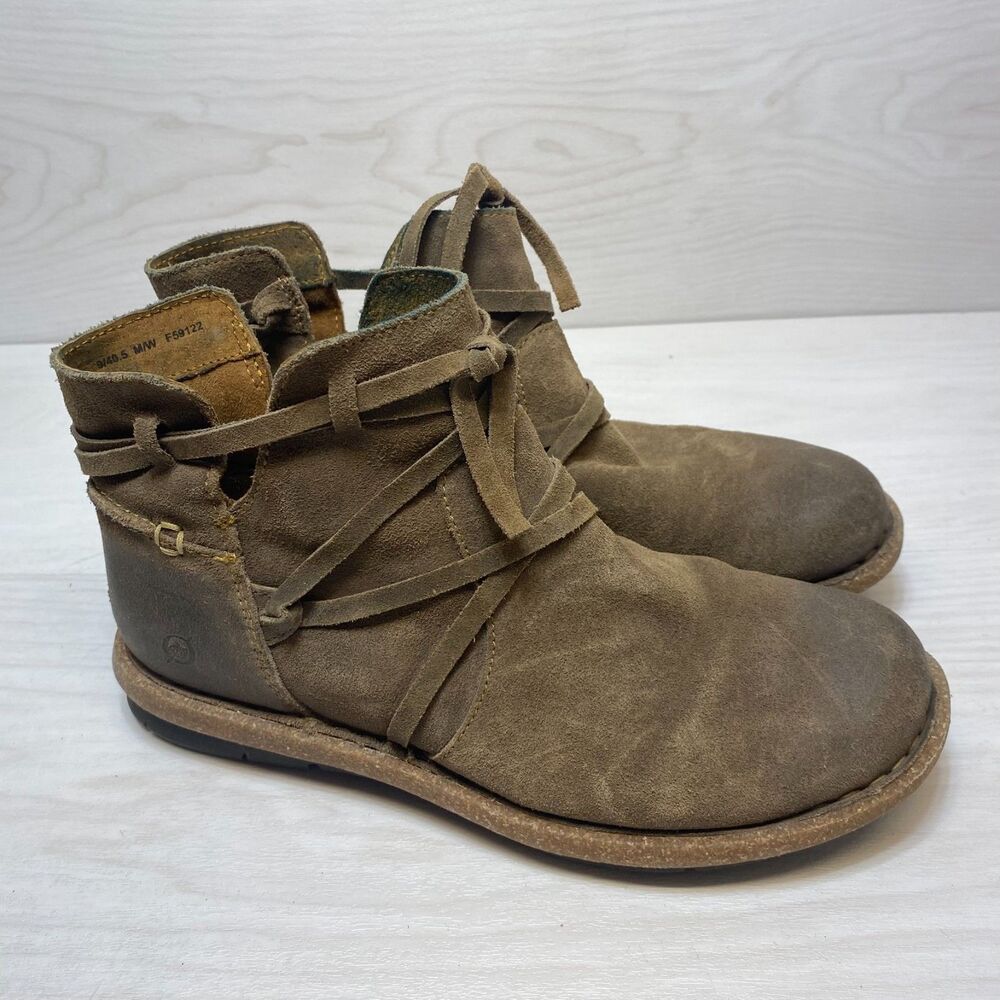 Born Tarkiln Booties Women's Size 9 Brown Suede Leather Lace Upโ Ankle Boots